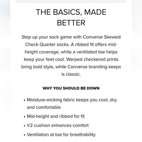 Converse 3-PK Skewed Check Quarter Socks - Picture 2 of 4